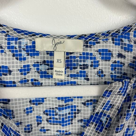 Joie 100% Silk Blue Gray Leopard Print Grid Blouse Women’s Career Wear Size XS - Picture 4 of 8